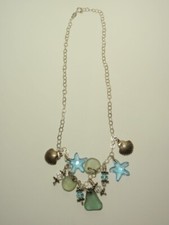 Sea Glass Starfish Shell Charm Necklace with 925 Italy Chain