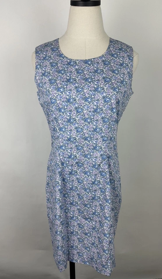 Vestido Vaina Floral Vintage Años 90 4/S Periwinkle Azul Rosa Estampado Jardín Fiesta Foto 2 de 4