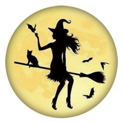 Fit Ginger Snap Witch on Broom with cat Halloween 18mm Snap