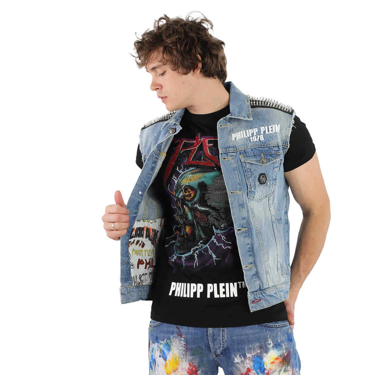 Philipp Plein Men's Rock PP Denim Sleeveless Vest | eBay