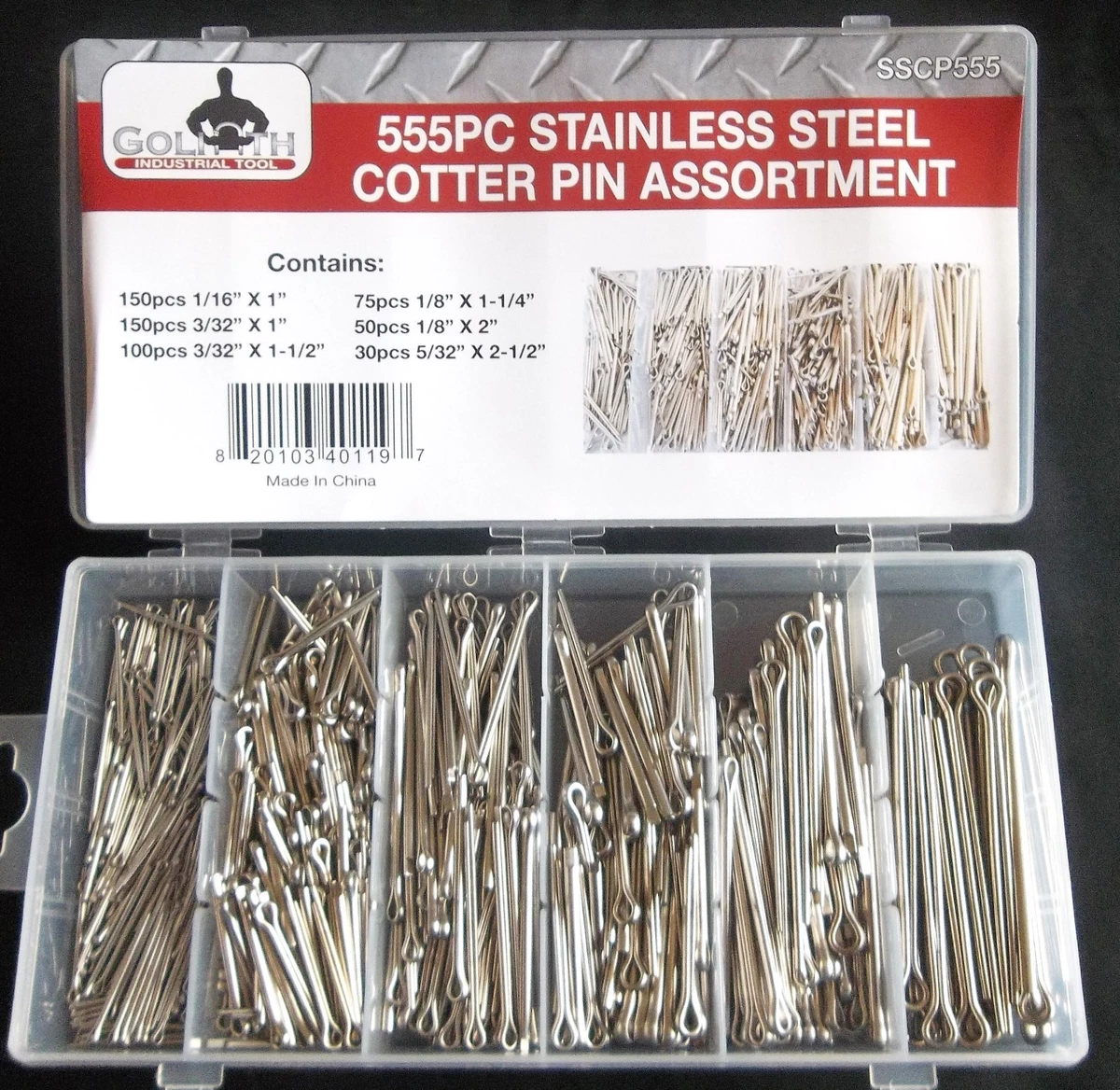 500 Piece Trade Cotter Pins Split Pin Assortment Box Kit Set