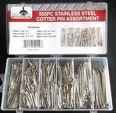 GOLIATH INDUSTRIAL TOOL 555pc GOLIATH INDUSTRIAL STAINLESS STEEL COTTER PIN SSCP555 ASSORTMENT CLIP KEY