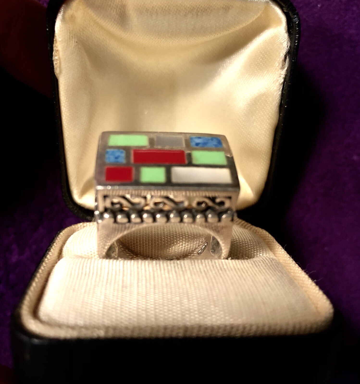Mosaic Style Sterling Ring - image 1