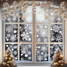 Outus 152 Pcs/ 8 Sheets Winter Snowflakes Wall Decals Snowflake Wall Winter C...