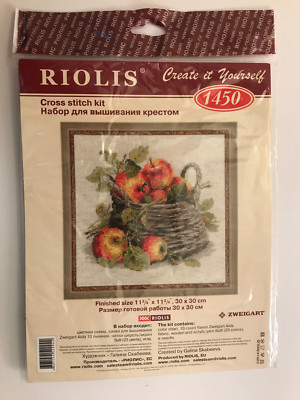 Riolis RIPE APPLES Cross Stitch Kit Apple Basket Design- NIP
