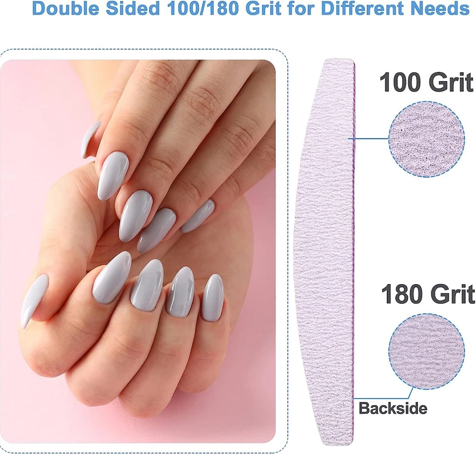 100 piezas limas de uñas 100/180 grano lijado doble cara tampón manicura lima acrílica Foto 3 de 4