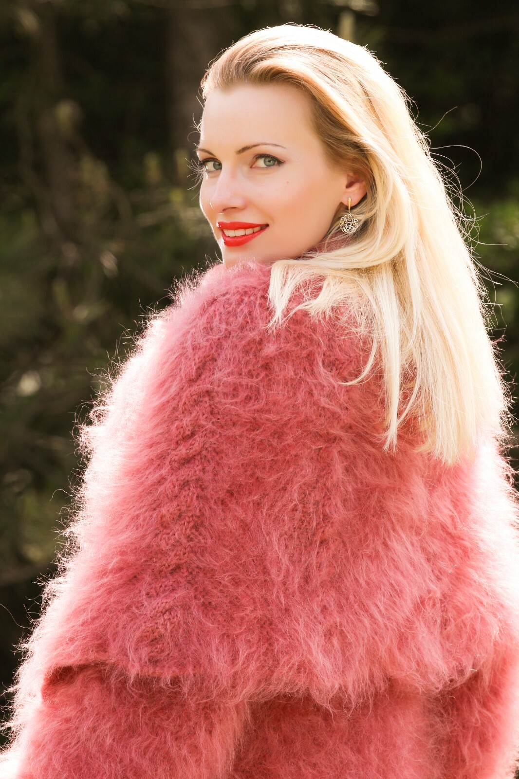 Long red mohair sweater dress cowlneck hand knit designer gown SuperTanya
