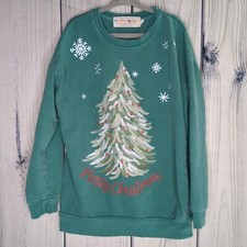Dot Dot Smile Size 8/10 Merry Christmas Tree Holiday Pullover Sweatshirt Green