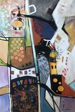 Original Acrylic painting on rolled canvas signed. Unframed. Size: 23”X36”