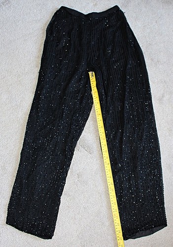 Vintage 80s Glam Rock - Shomax Beaded Sequin Silk Channel Pants, Black, Med - Picture 6 of 11