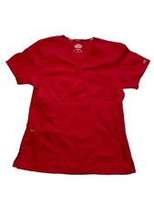 Dickies Scrub Top Shirt Women's Small Red Short Sleeve Pocket Uniform