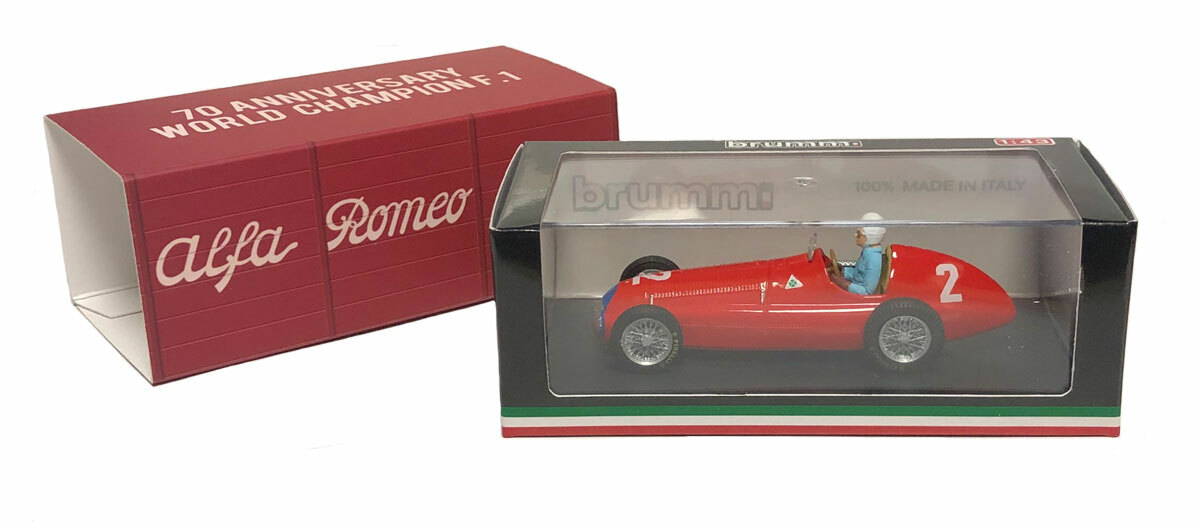 Miniature Brumm Alfa Romeo F1 158 #2 – Vainqueur GP D'Angleterre 1950 (Farina), 1/43 Avec Figurine