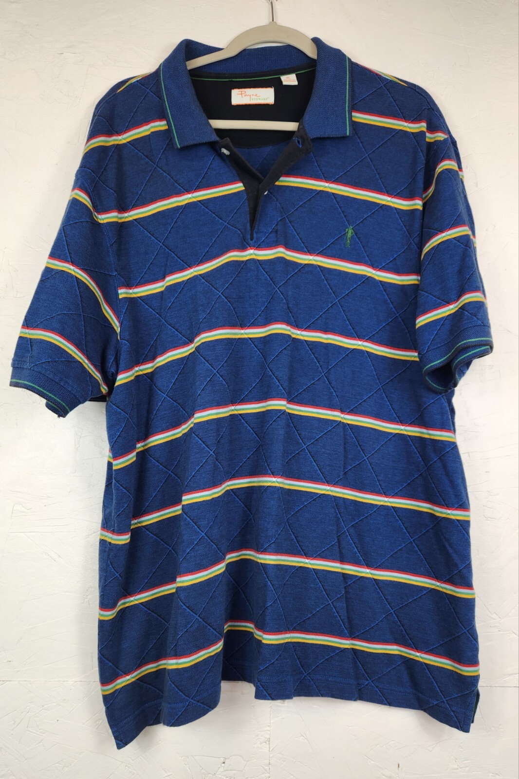 Vintage Payne Stewart Mens Golf Polo Shirt Size XL Blue Orange Green Stripes