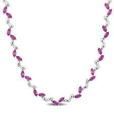 20Ct Lab Created Pink Sapphire  Diamond Tennis Necklace 14K White Gold Plated