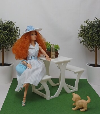  white PICNIC TABLE camping ACCESSORY furniture PATIO outdoors 1/6 for BARBIE