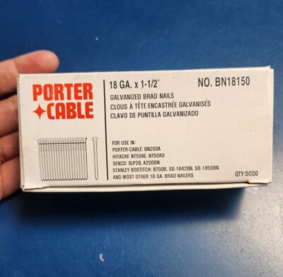 Porter Cable 18ga Gauge x 1- 1/2 Galvanized Brad Nails Qty 5000 BN18150