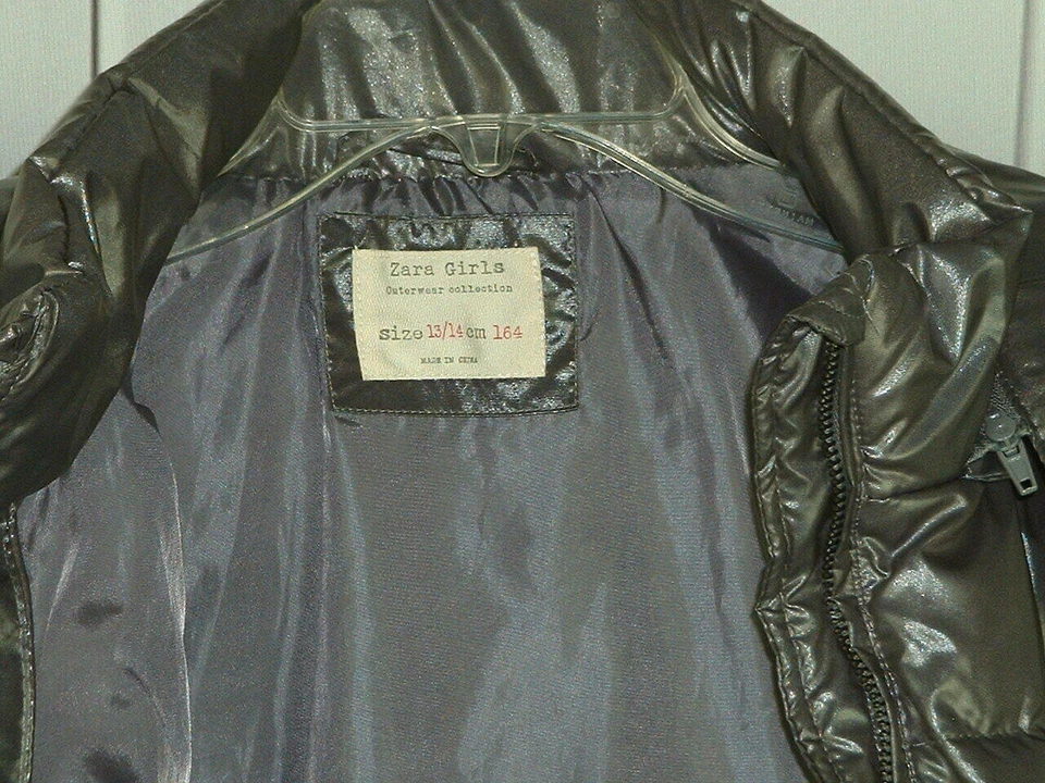 Abrigo con Capucha Zara Niñas Gris Cosido con Borde de Piel Sintética Bolsillos 13-14Y 164 Foto 2 de 4