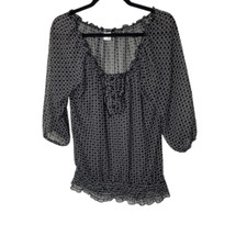 Maurices On Off Shoulder Blouse Womens Medium Black Geometric Print 3/4 Sleeves