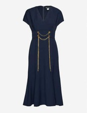 OSCAR DE LA RENTA Wool-blend Draped Chain Trumpet Dress In Navy SZ 4 RV$2590