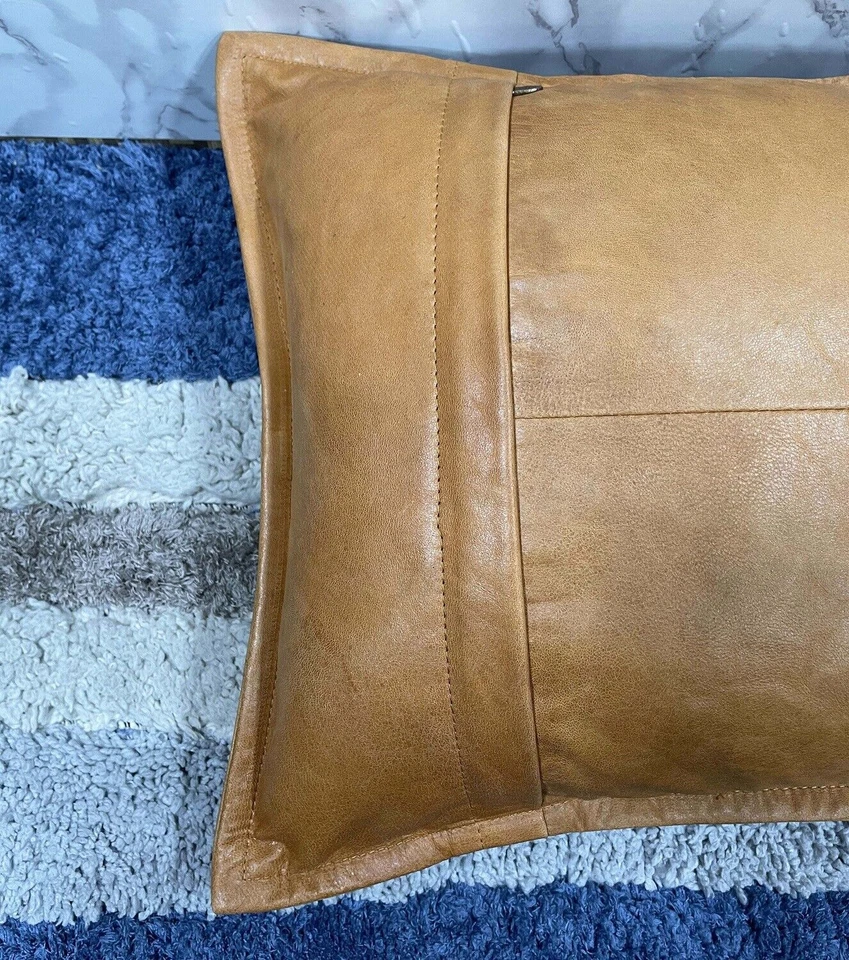 Cojín de almohada elegante funda marrón decoración de cuero genuino suave piel de cordero Foto 4 de 4