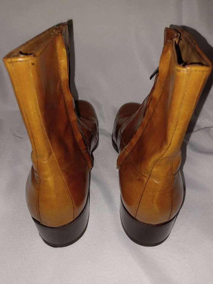 Botas de Tacón Plataformas Bronceadas Doradas Años 70 Florsheim De Colección Para Hombre Nuevas Stock Antiguo 9C Foto 4 de 4