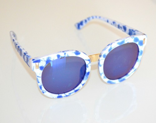 OCCHIALI da SOLE donna BIANCHI BLU maculati oro lenti ovali sunglasses BB38  | eBay