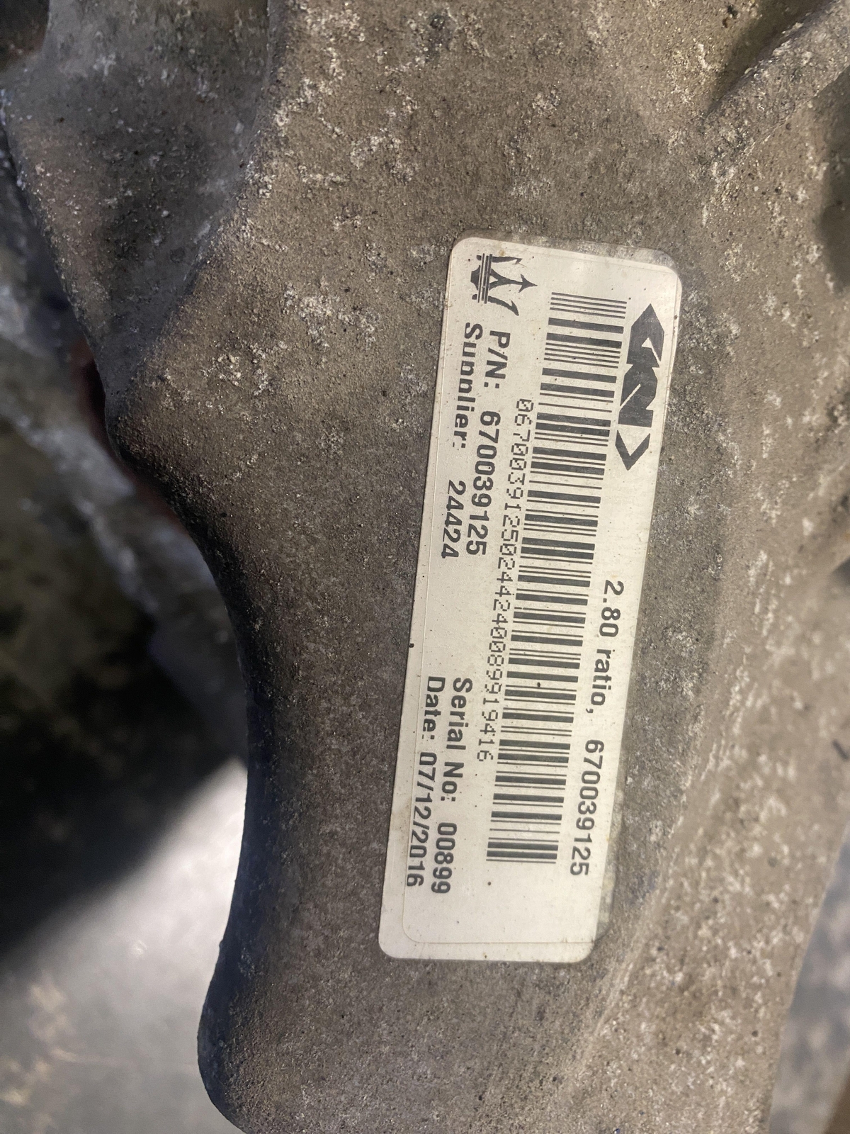 14-17 MASERATI GHIBLI 3.0 REAR CARRIER DIFFERENTIAL 62K 2.80 RATIO ID 670039125