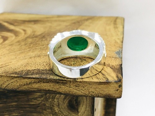 Verde Natural Onix Con 14K Blanco Anillo Plata Chapado en Oro para Hombres AJ744 - Imagen 8 de 12