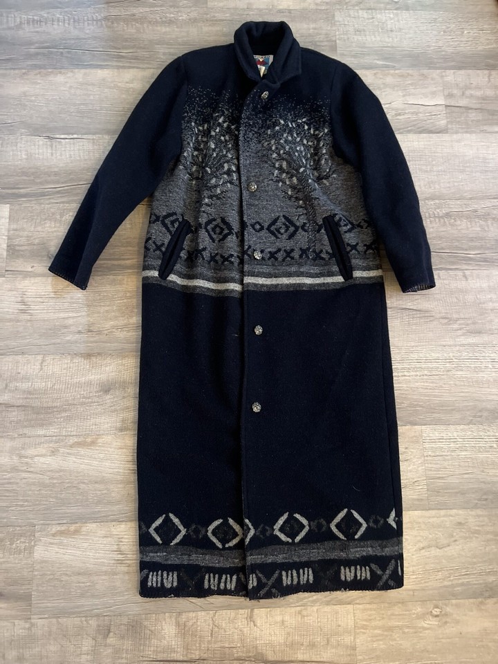 Wooded River Long Blanket Duster Jacket Coat Womens Vintage Button Up W