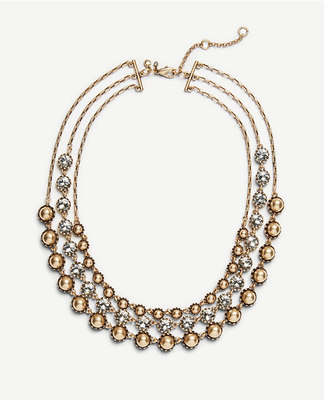 NWT Ann Taylor Trio Layer Necklace $80 Gold Stones 12 Crystal