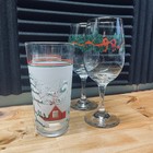 Vintage Christmas holly ribbon crystal goblets + snow scene tumbler glasses — photo 3