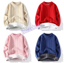 Men's Fleece Knit Sweater Round Neck Warm Knitted Jumpers Winter Pullover Coat