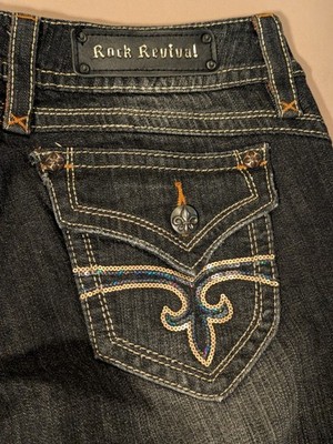Rock Revival Black Gwen Easy Boot Y2K Embellished Sequined Pocket Ladies Size 28