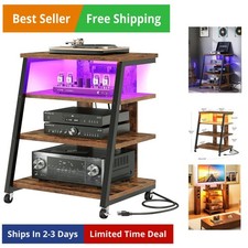 Supporto multimediale AV a 4 livelli con ruote, supporti stereo, ripiano console multimediale con po...