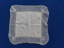 antique ladies hanky handkerchief with tatting, lace and net 13 inch size white