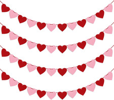 4 Pack Felt Heart Garland Banner, No DIY Valentine's Day Decorations Red Pink He