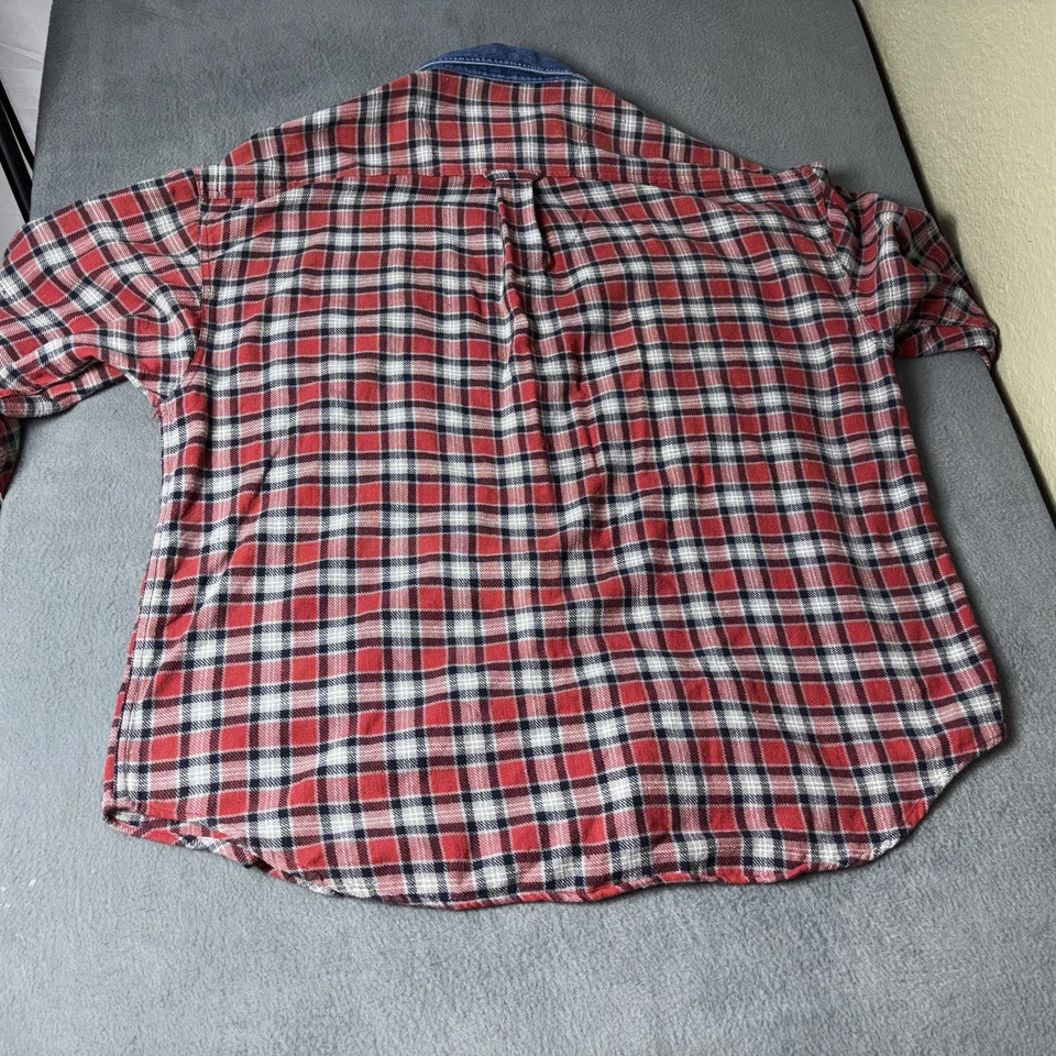 Camisa Arizona Jean Company Para Hombres XL Franela a Cuadros Cuello Denim Abotonada De Colección Foto 3 de 4