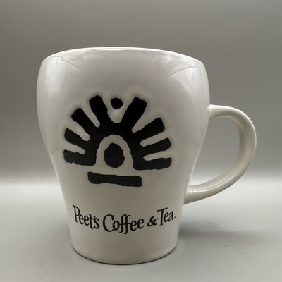 Peet's Coffee & Tea Mug Tribal Rising Sun Black Graphic Off White Ceramic By BIA
