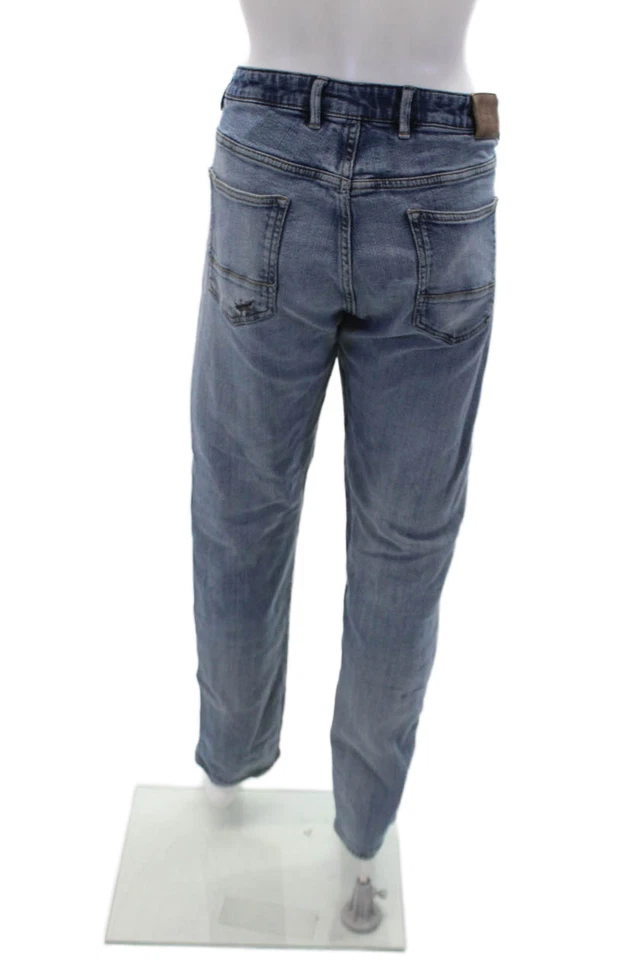 Pantalones de mezclilla Massimo Dutti para mujer de algodón con cremallera botón pierna recta azul talla EUR Foto 3 de 4