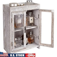 Wooden Storage Cabinet W/ Adjustable Shelves  Glass Doors Home Organization New