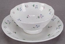British Hand Enameled Blue  Purple Floral Bone China Tea Bowl  Saucer