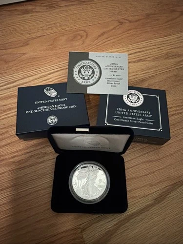250th Anniversary U.S. Army American Eagle One Ounce Silver Proof In Hand