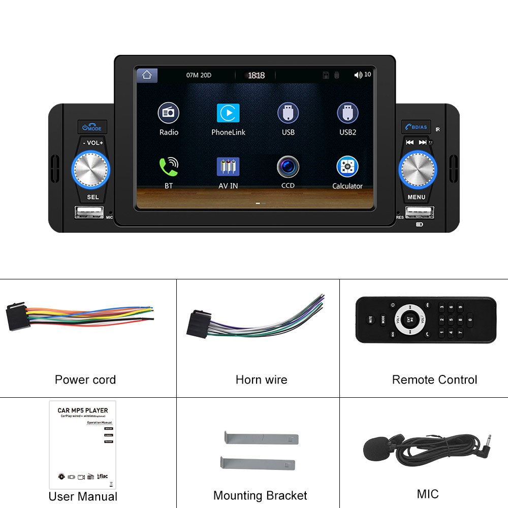 5in Single Din Radio Car Stereo Bluetooth MP5 Player Carplay Android Auto USB FM