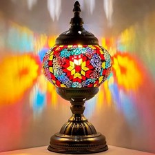 Handmade Stained Glass Mosaic Table Lamp Light Turkish Moroccan W/Bulb Included 