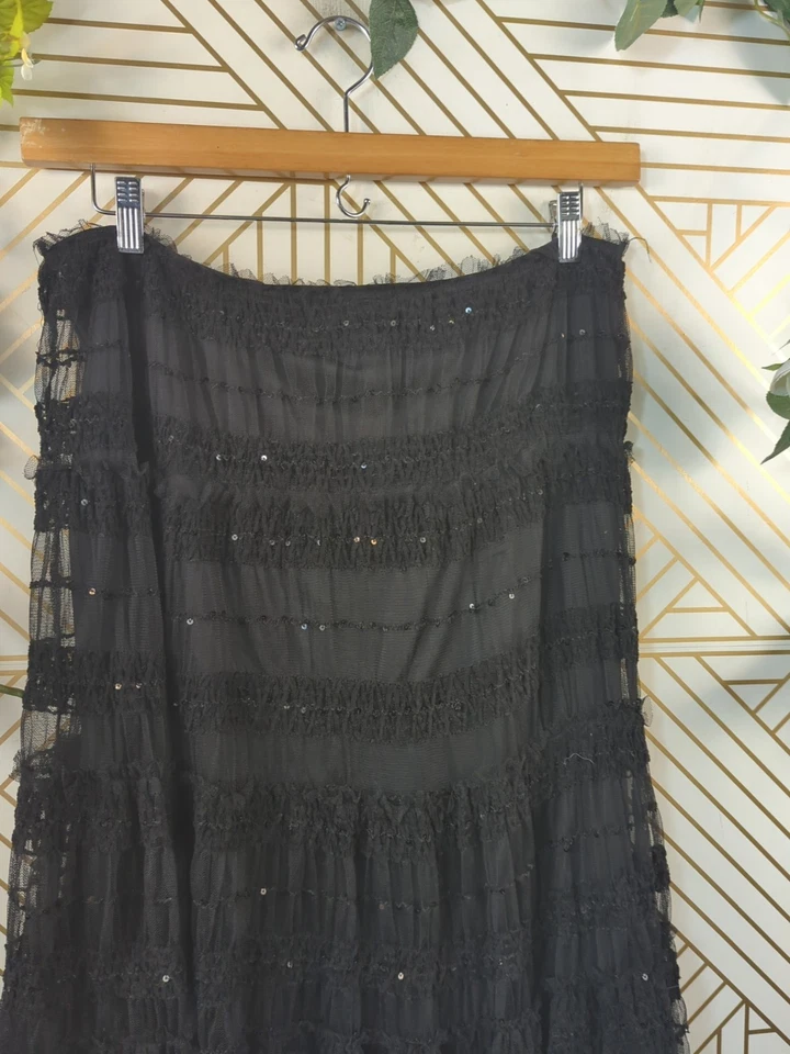 STUDIO M Women' Black Lace Midi Skirt Fairy Grunge Whimsigoth 70's Witchy Size M - Image 3 of 4