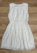 LOFT Ivory Textured Floral Dress XSmall/Petite Sleeveless Tie Waist