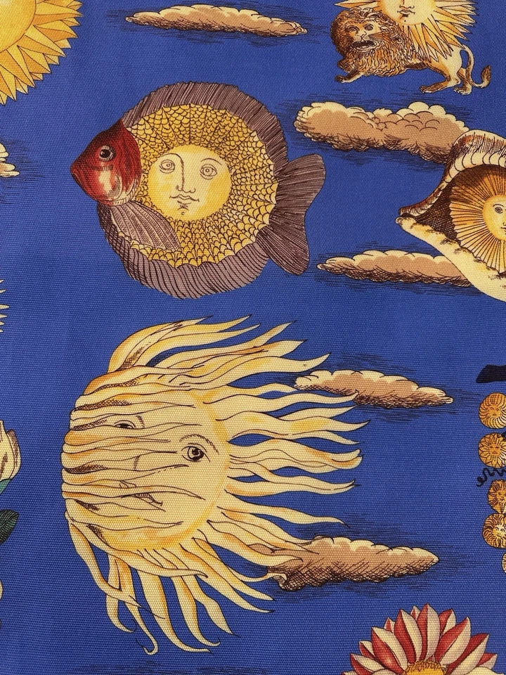 Tessuto vintage canvas cotone Lunario del Sole azzurro Fornasetti - Immagine 4 di 4