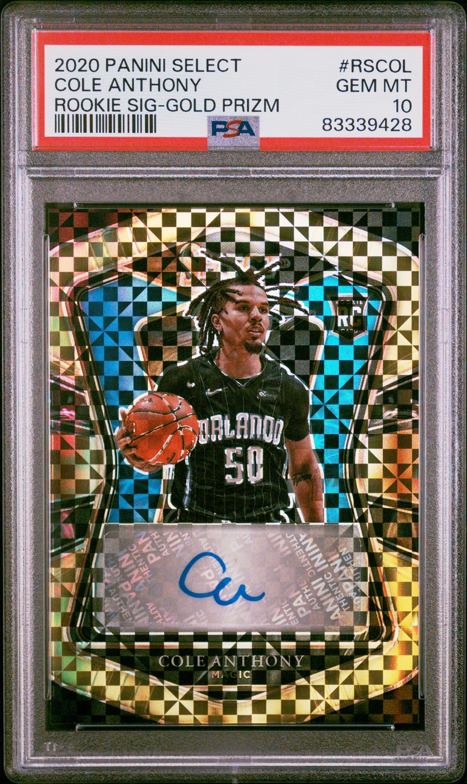 2020 PANINI SELECT ROOKIE SIGNATURES GOLD PRIZM COLE ANTHONY 7/10 PSA 10 AUTO