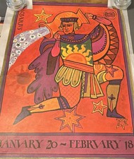 Aquarius Zodiac 1970 Poster Print Art Deco Astrology January 20 February 18 RARE