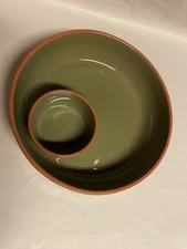 Harry & David Round Chip & Dip Serving Bowl, Green w/Terra Cotta Trim & Stripes